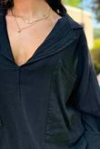 Sandbar Linen Blend Pop Over Shirt Black